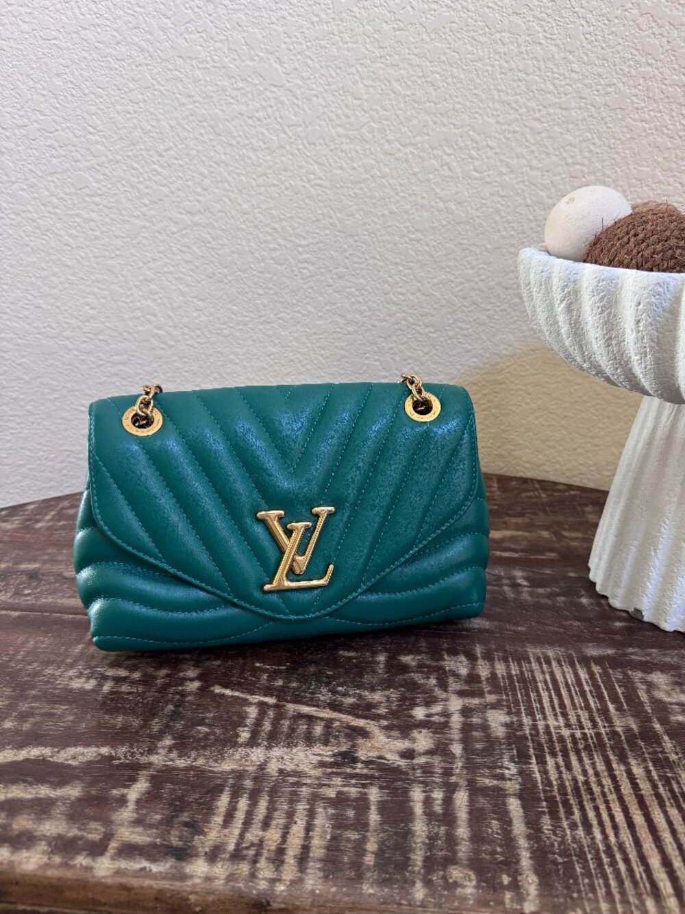 Louis Vuitton New Wave Teal Leather Chain Shoulder Bag + COA